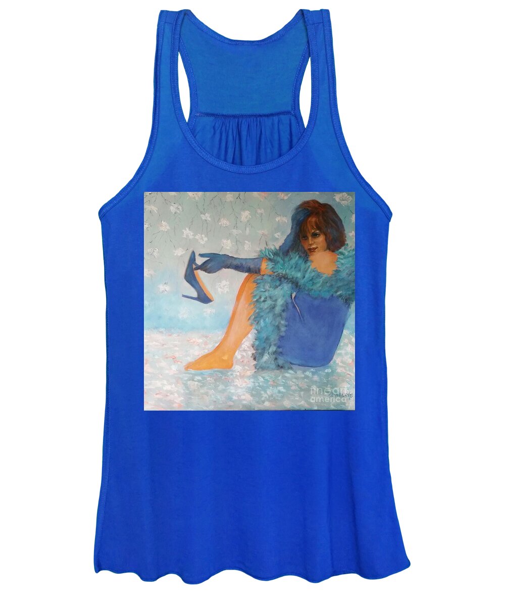 Lady In Blue Dress With Long Gloves Women's Tank Top featuring the painting Lady in Blue by Dagmar Helbig