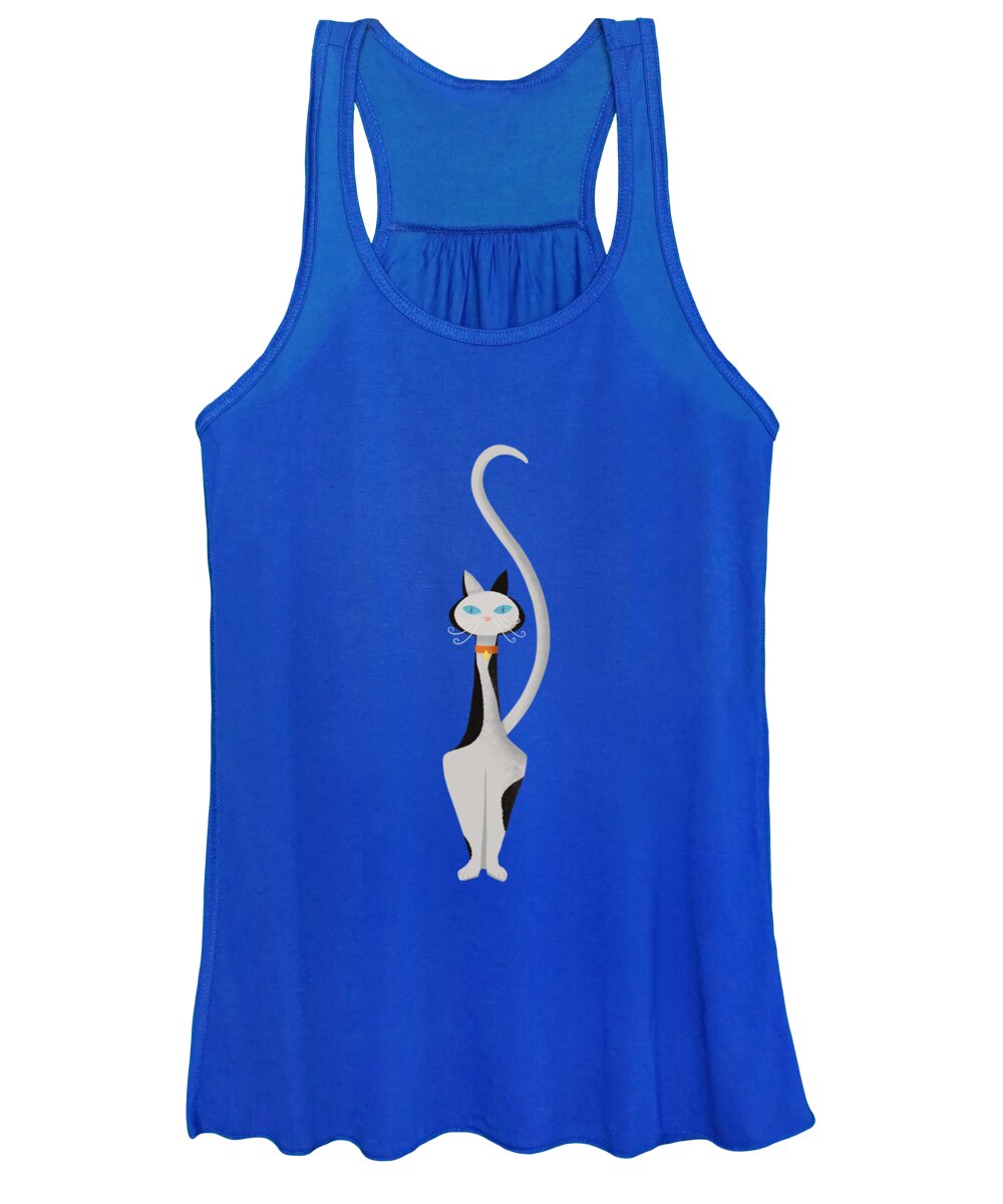 Cats Women's Tank Top featuring the painting Midcentury Modern Gray Calico Kitty Cat With Blue Eyes by Little Bunny Sunshine