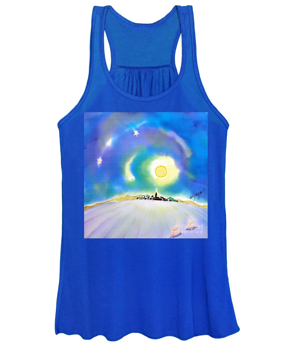 Landscape Women's Tank Top featuring the painting Moon light by Hisayo OHTA