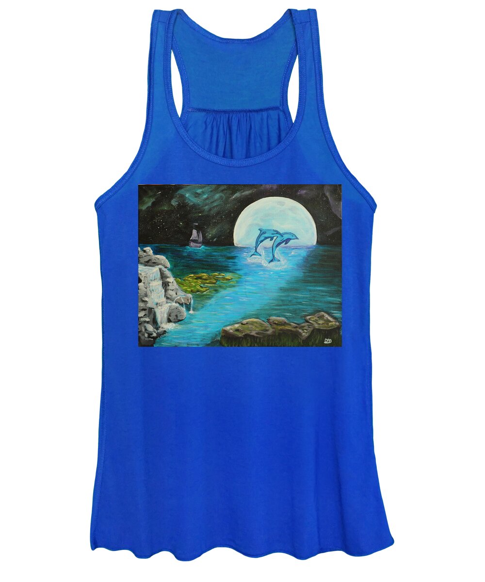 Blue Moon Women's Tank Top featuring the painting Moon light swim by David Bigelow