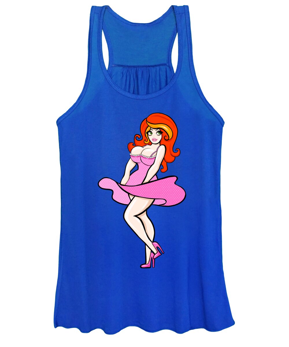 Pinup Women's Tank Top featuring the painting Polka Dot Redhead Pinup by Little Bunny Sunshine