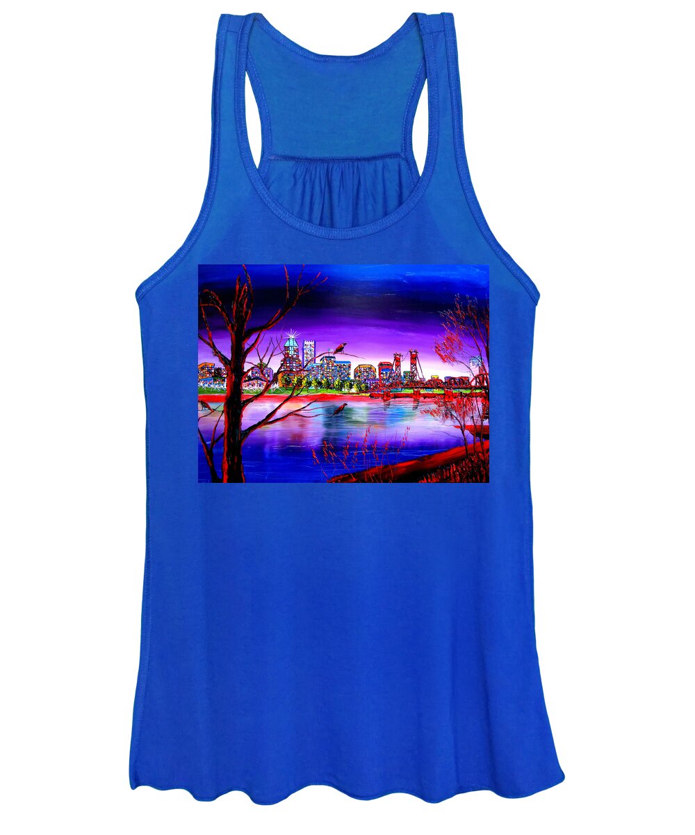  Women's Tank Top featuring the painting Portland City Lights #94 by James Dunbar