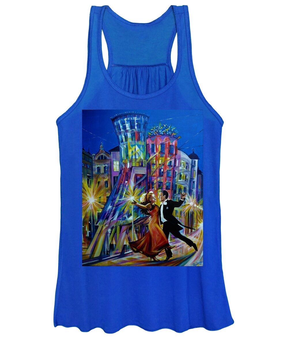 Travel Impression Women's Tank Top featuring the painting Prague. Fred and Ginger Dancing House. by Anna Duyunova