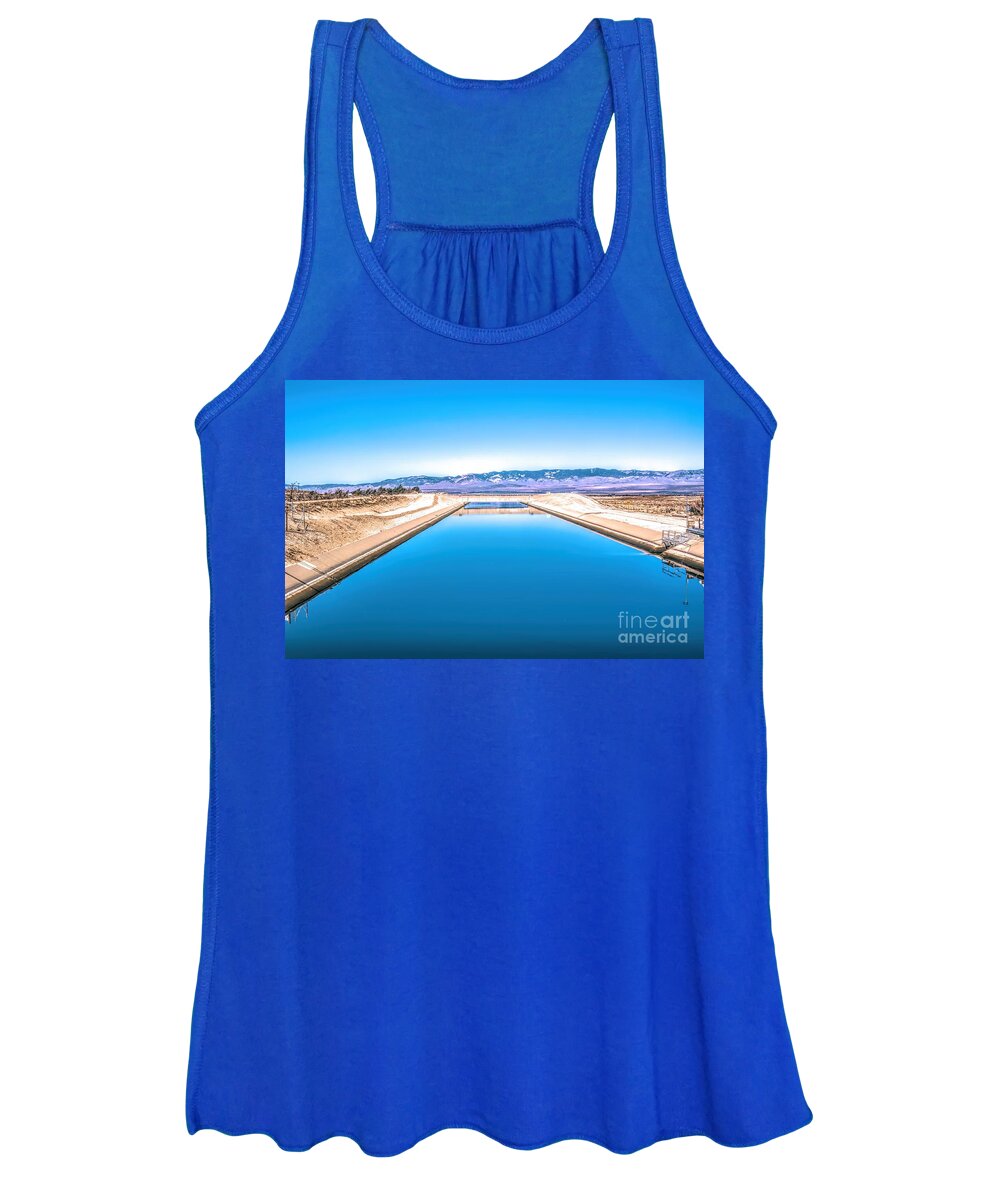 Purple Mountains Majesty; Snowcapped Mountains; California Aqueduct; River; Stream; Creek; Flowing Water; Running Water; Mojave Desert; Mohave Desert; Antelope Valley; Fairmont; Joe Lach; Reflection Women's Tank Top featuring the photograph Purple Mountains Majesty by Joe Lach