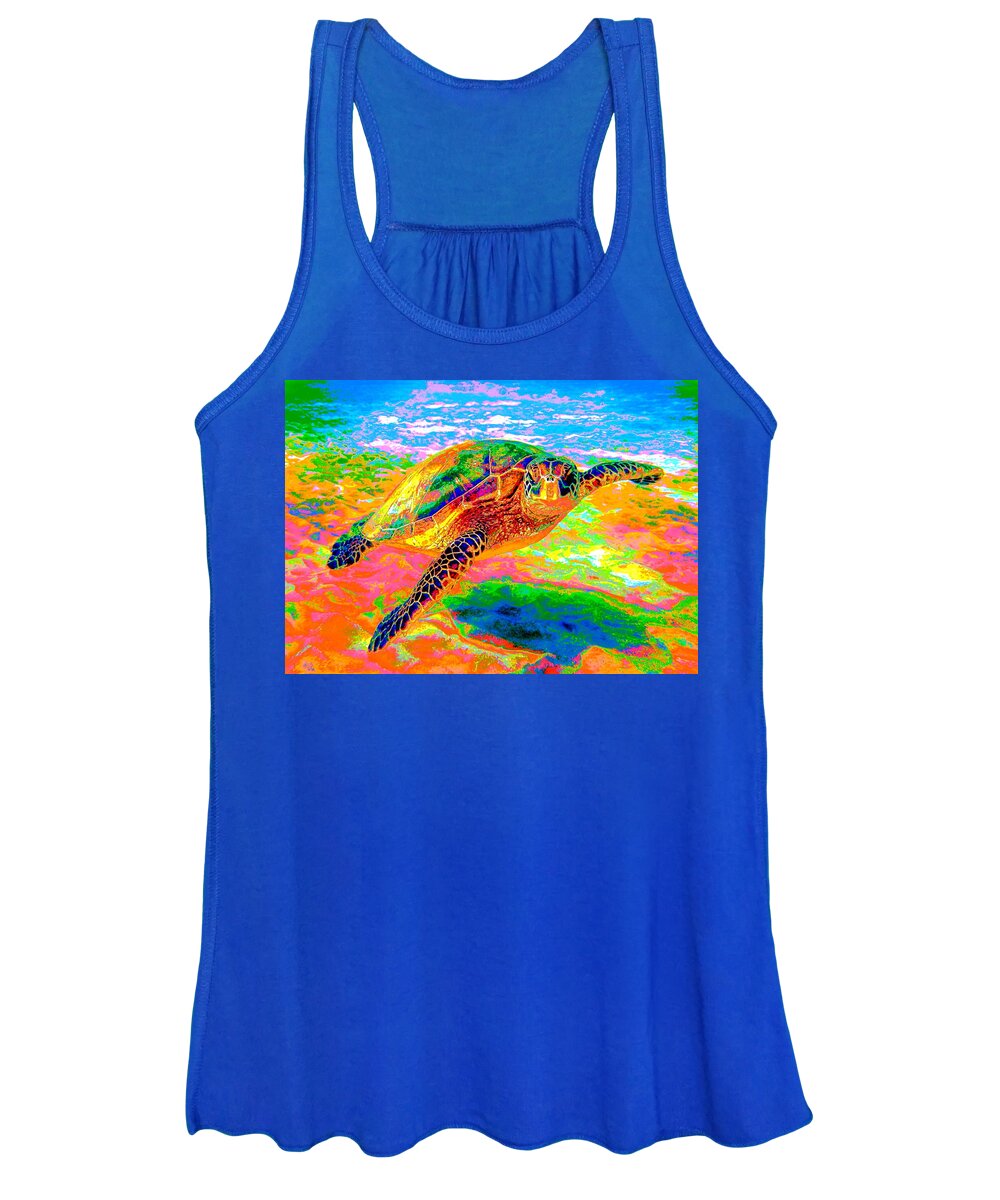 Sea Turtle Women's Tank Top featuring the digital art Rainbow Sea Turtle by Larry Beat