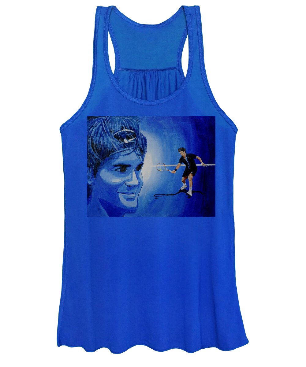 Roger Federer Women's Tank Top featuring the painting Roger Federer by Quwatha Valentine