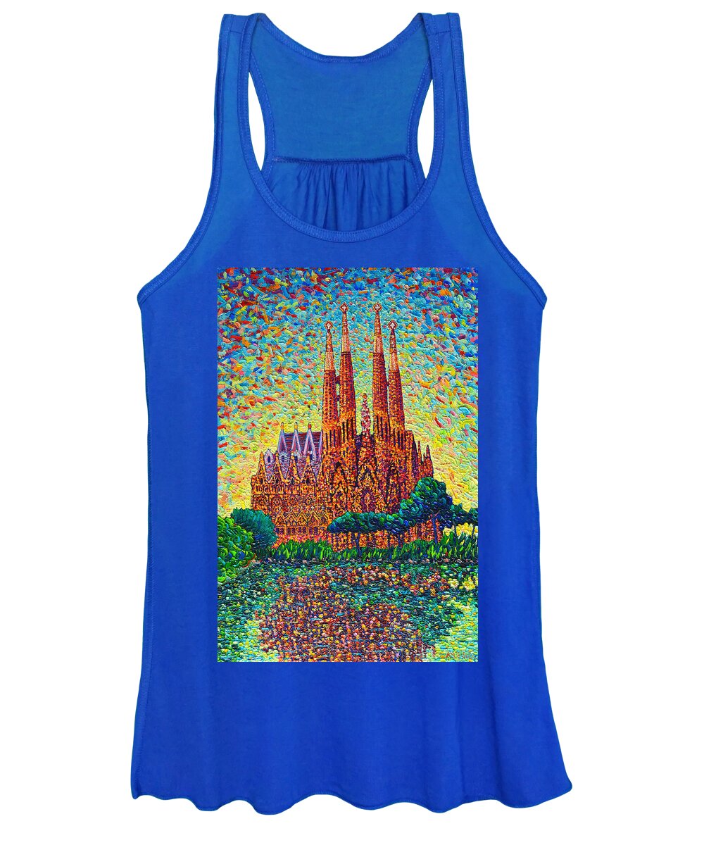Sagrada Women's Tank Top featuring the painting Sagrada Familia Barcelona Modern Impressionist Palette Knife Oil Painting By Ana Maria Edulescu by Ana Maria Edulescu