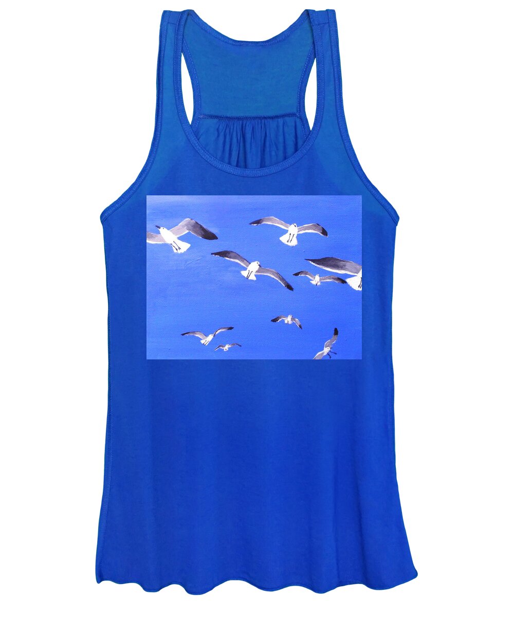 Seagulls Women's Tank Top featuring the painting Seagulls Overhead by Anne Marie Brown