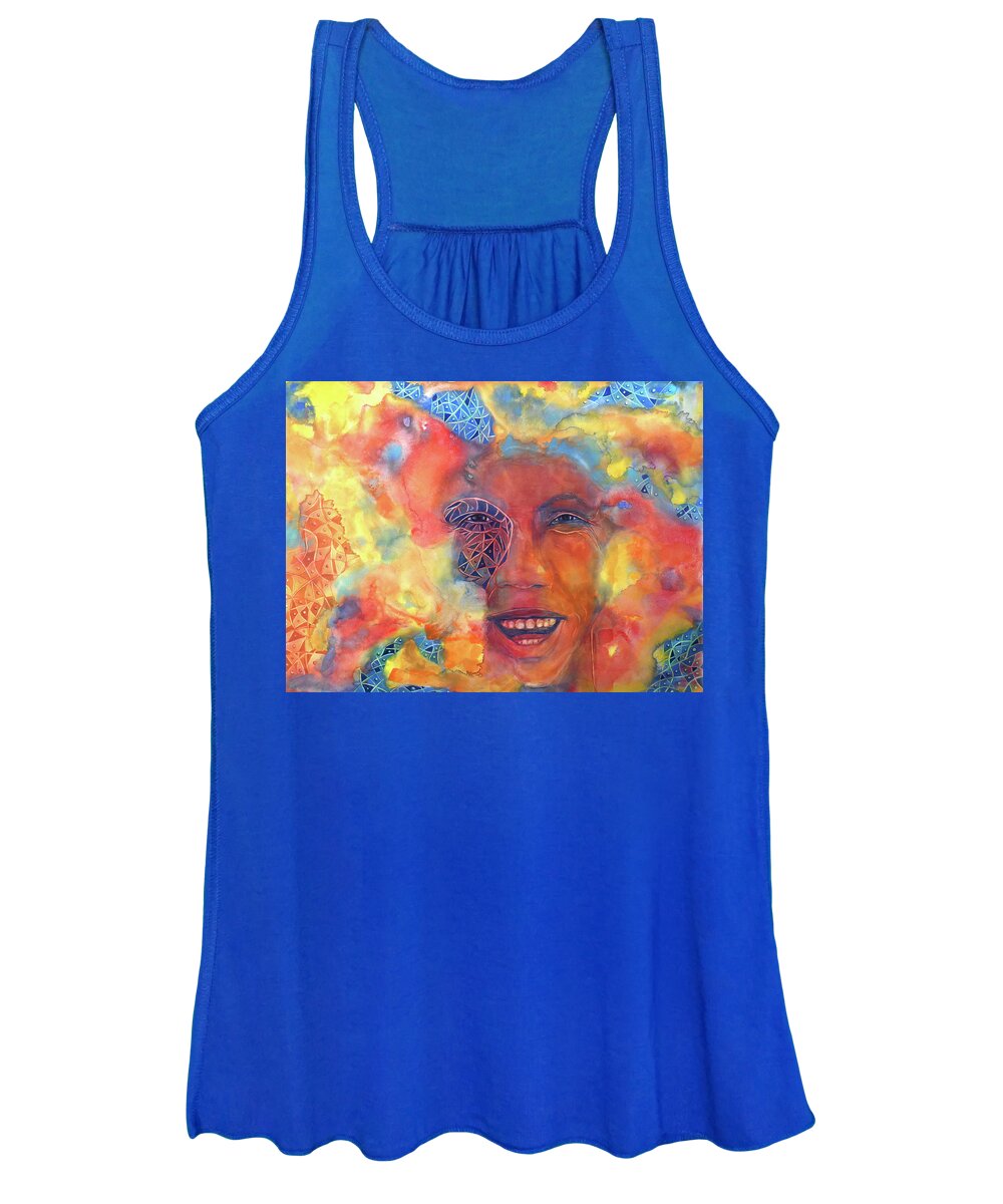 Smiling Muse: Watercolor On Aquabord Women's Tank Top featuring the painting Smiling Muse No. 2 by Cora Marshall