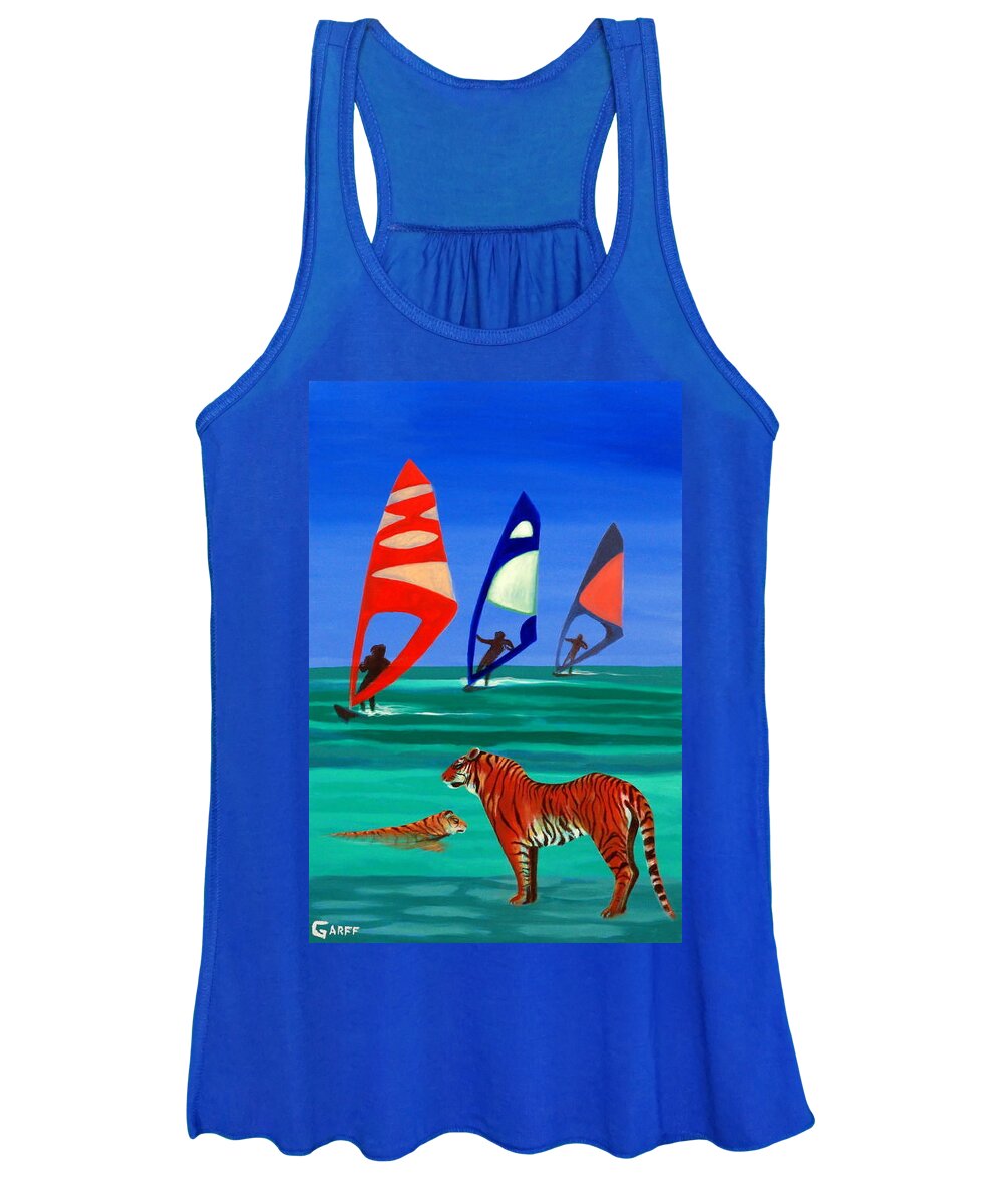 Tigers Women's Tank Top featuring the painting Tigers Sons of the Sun by Enrico Garff