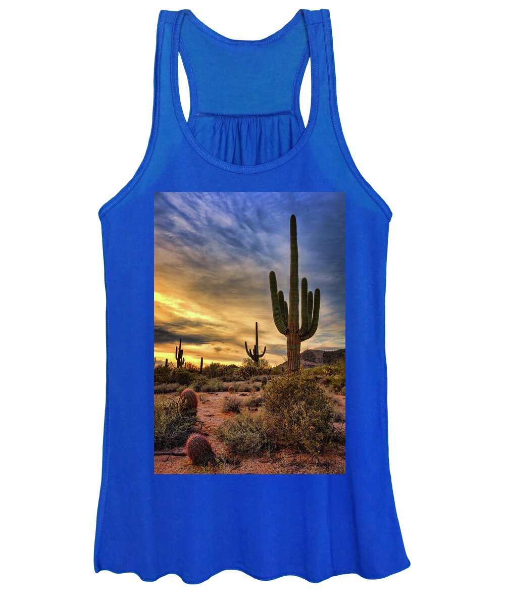 Saguaro Sunset Women's Tank Top featuring the photograph Standing Tall At Sunset by Saija Lehtonen