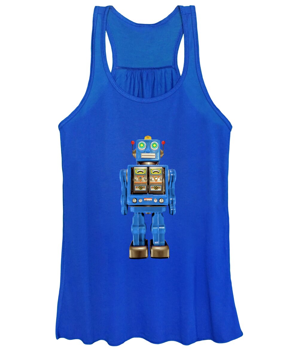 Art Women's Tank Top featuring the photograph Star Strider Robot Blue on Black by YoPedro