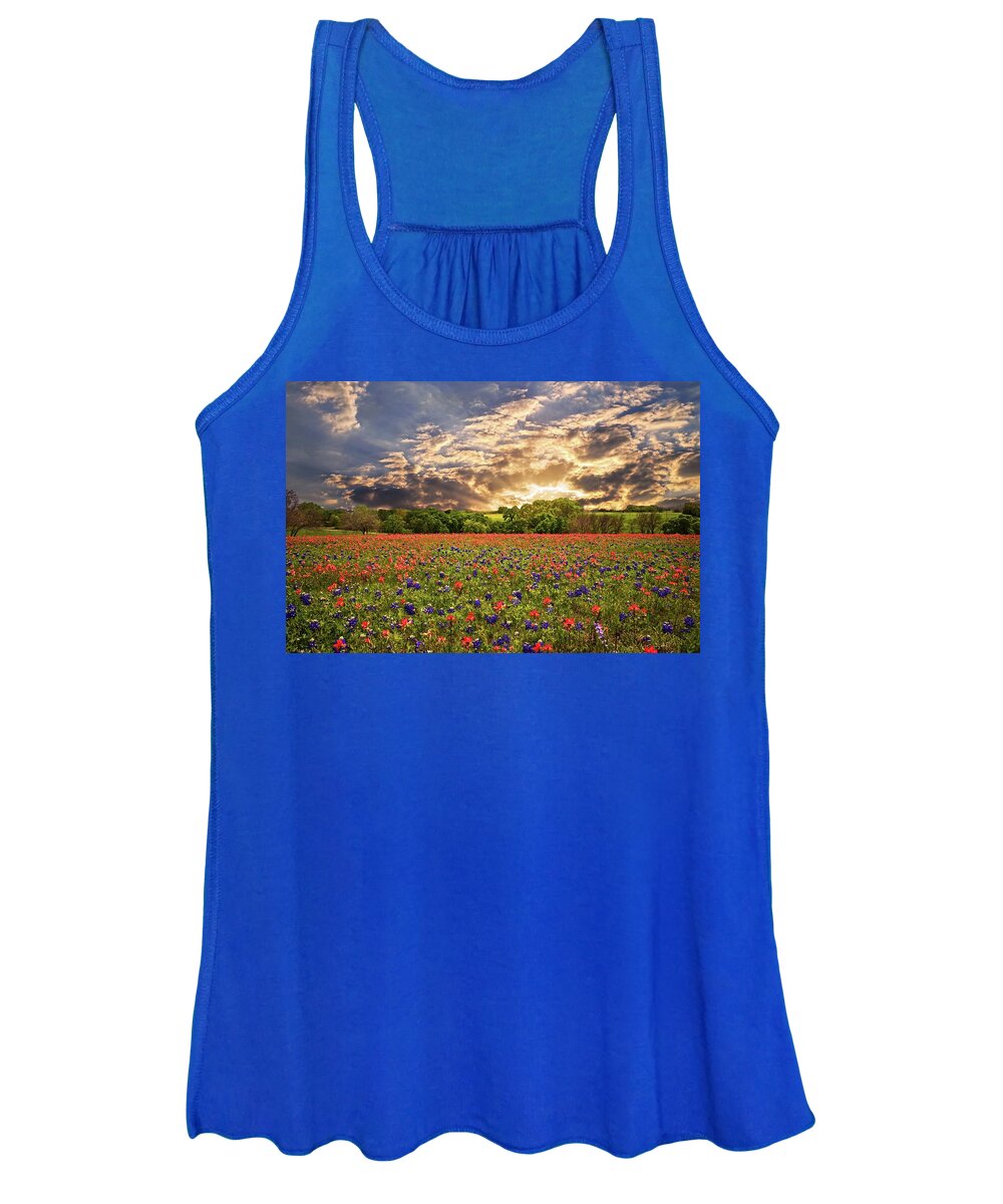 Tx Women's Tank Top featuring the photograph Texas Wildflowers Under Sunset Skies by Lynn Bauer