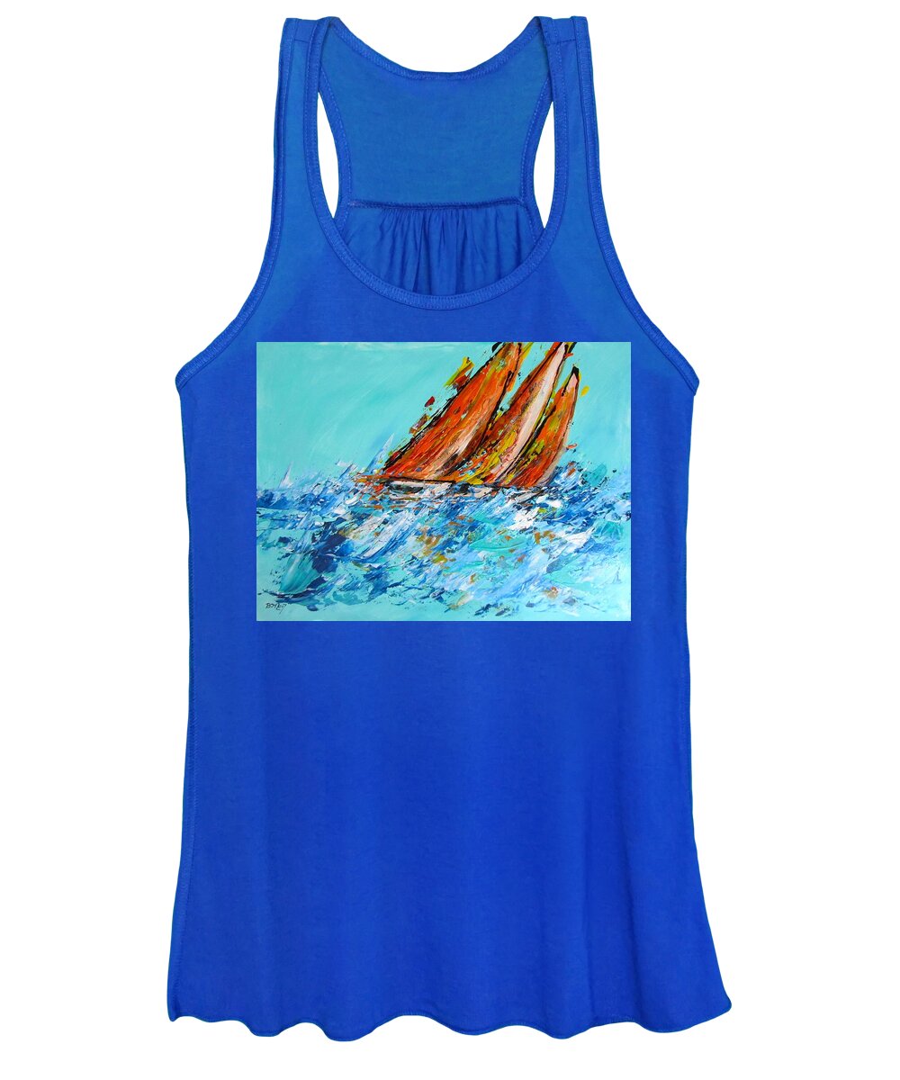 Boats Women's Tank Top featuring the painting The Race by Barbara O'Toole