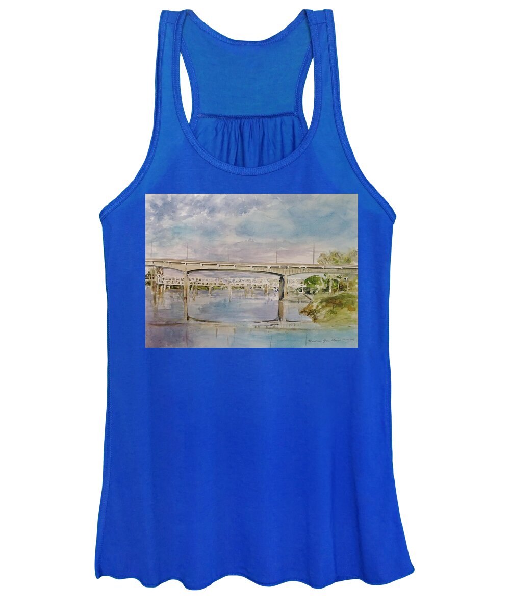 Watercolor Women's Tank Top featuring the painting The River Bridges by Marlene Gremillion