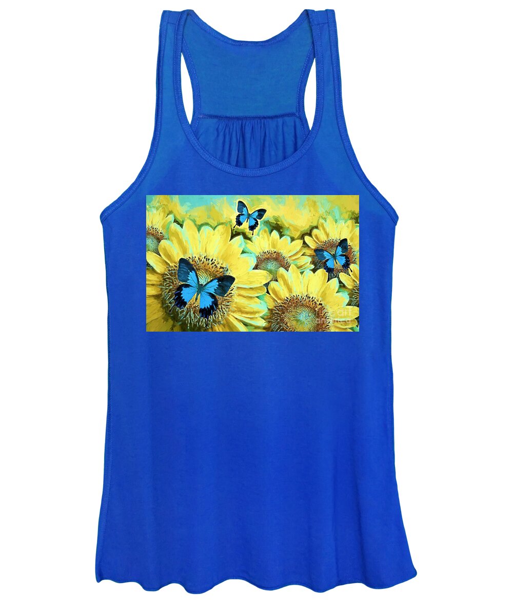 Blue Butterfly Women's Tank Top featuring the painting Time Enough by Tina LeCour