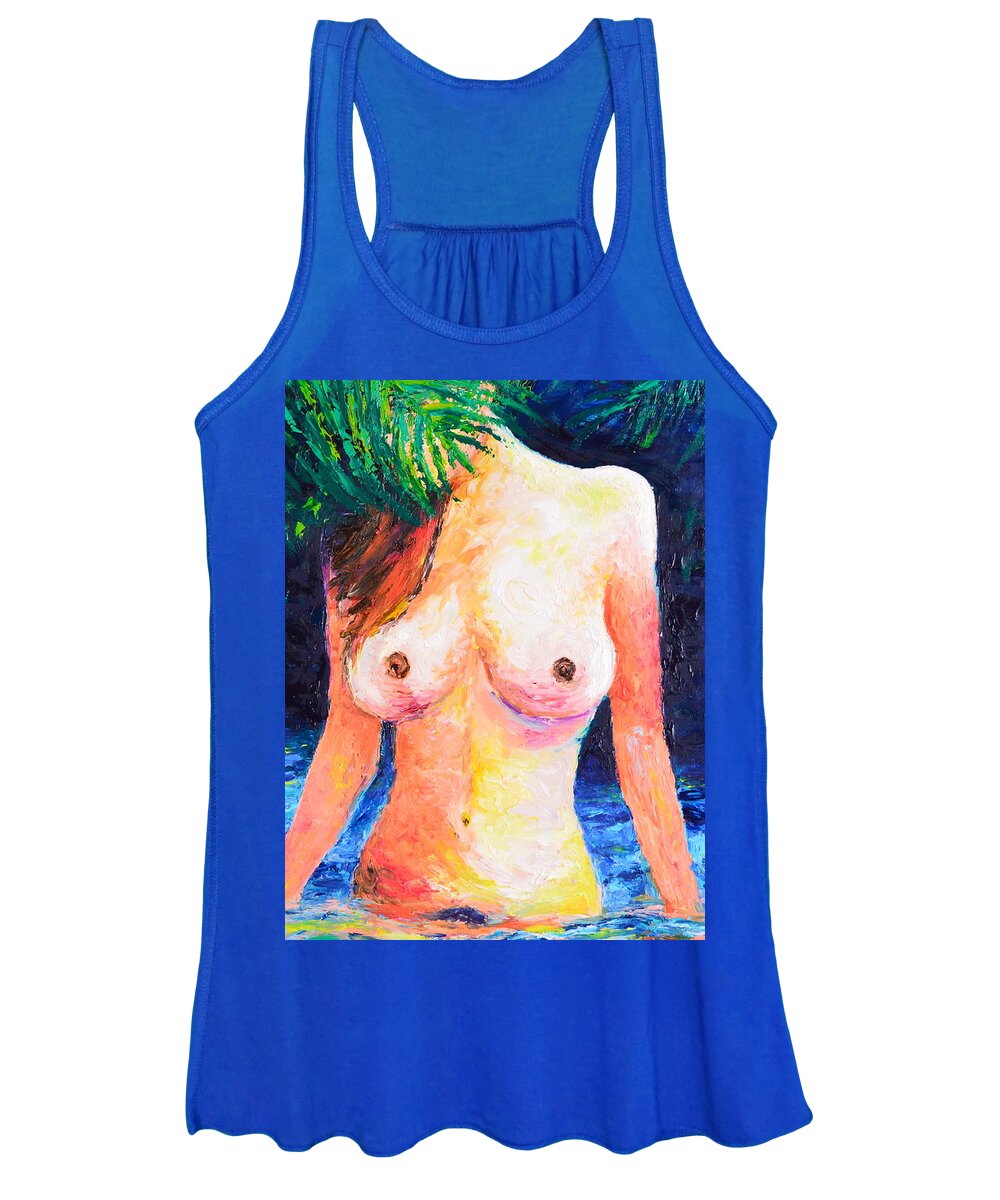 Nude Women's Tank Top featuring the painting Tropical Musa by Chiara Magni