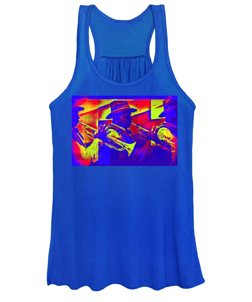 Trumpet Player Women's Tank Top featuring the mixed media Trumpet player pop-art by Tatiana Travelways