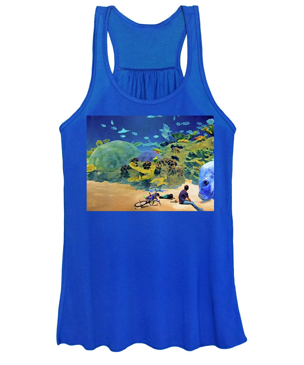 Vibrant Women's Tank Top featuring the mixed media Who's Fishing? by Lynda Lehmann