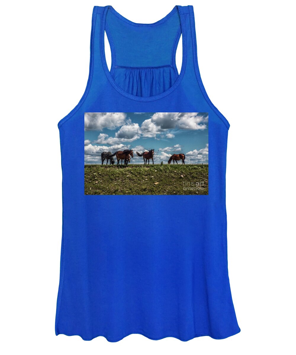 Horses Women's Tank Top featuring the photograph Conflab on a Hilltop by Kathy McClure