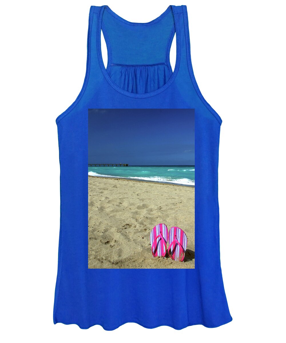 Atlantic Ocean Women's Tank Top featuring the photograph Flip Flops on the Beach by Tito Slack