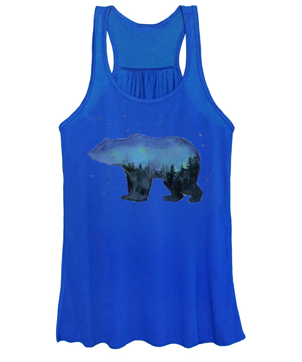 Galaxy Women's Tank Top featuring the painting Forest Bear Watercolor Galaxy by Olga Shvartsur
