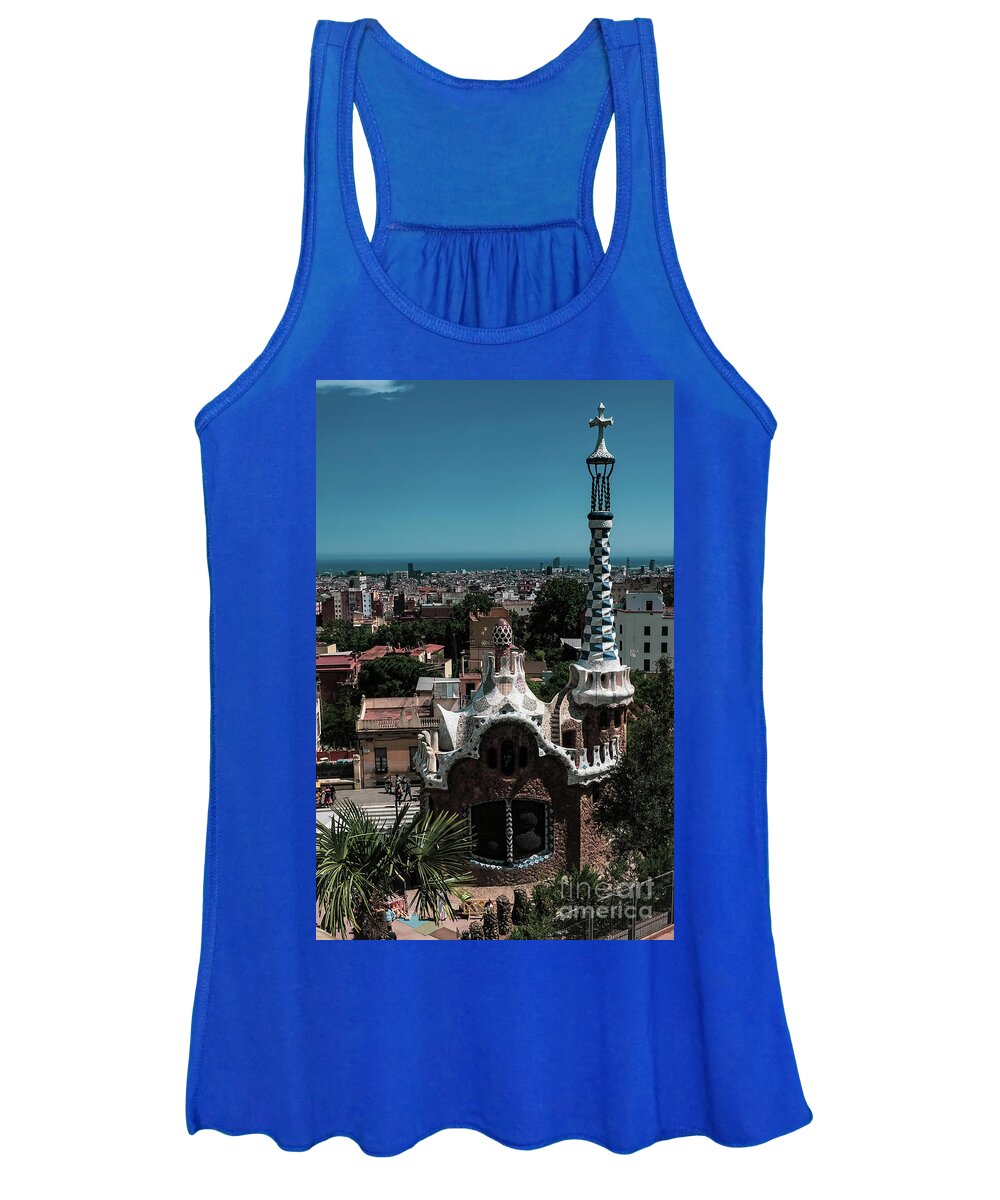 Barcelona Women's Tank Top featuring the photograph Gaudi Park and Barcelona by Mary Capriole