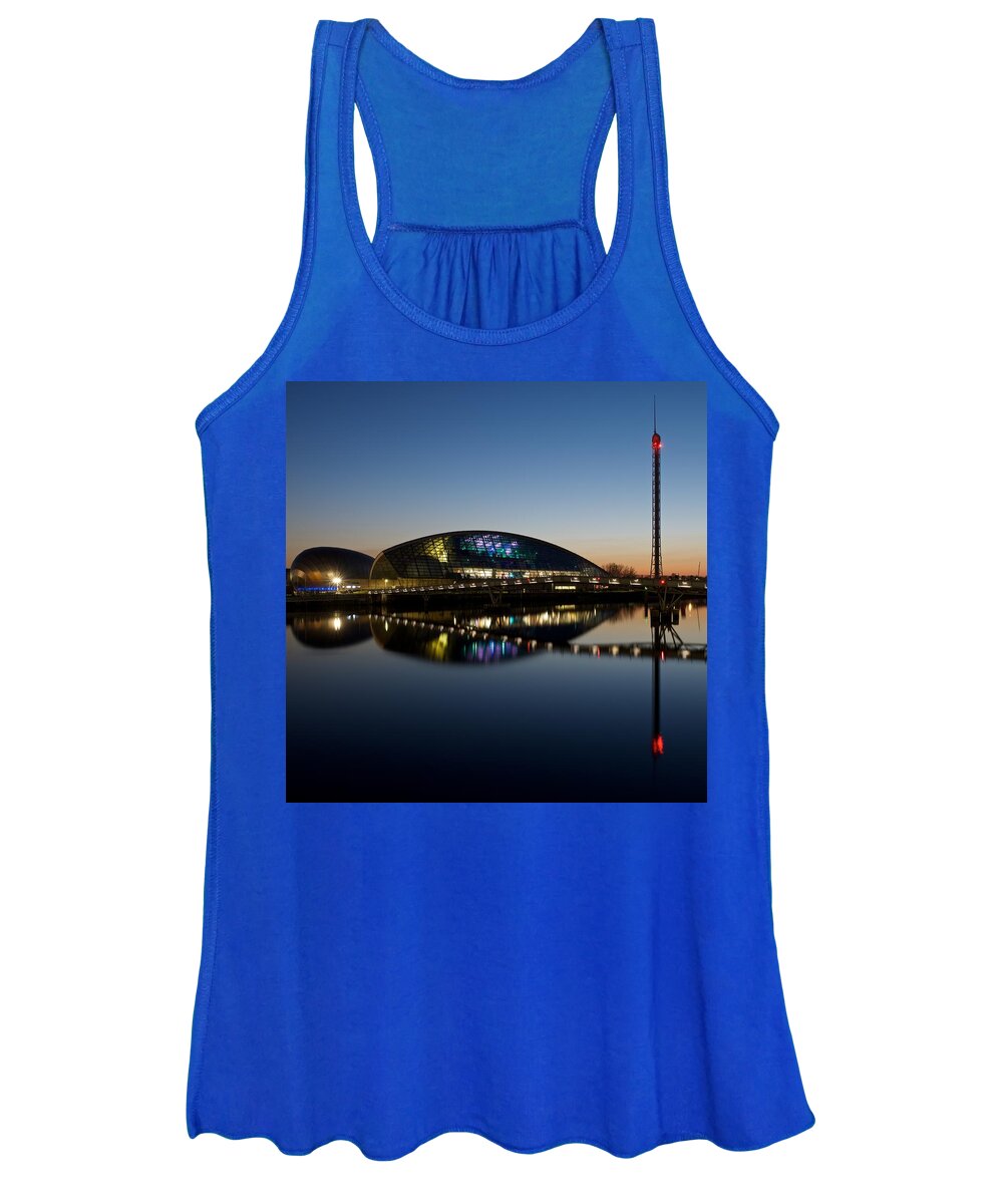 Dusk Women's Tank Top featuring the photograph Glasgow Science Center by Stephen Taylor