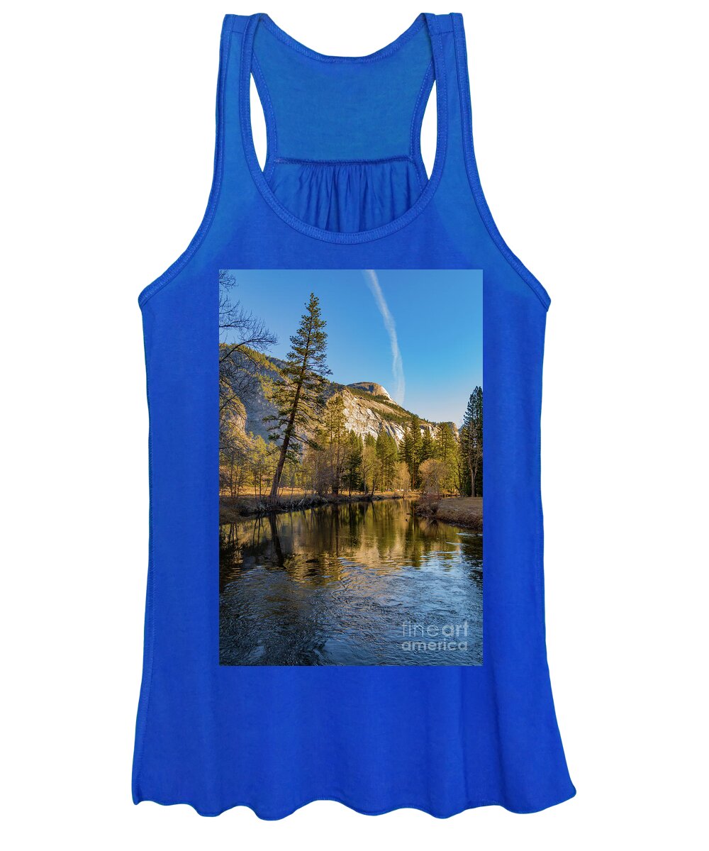 Airplane Trails Women's Tank Top featuring the photograph Half dome with Leaning Tree by Roslyn Wilkins
