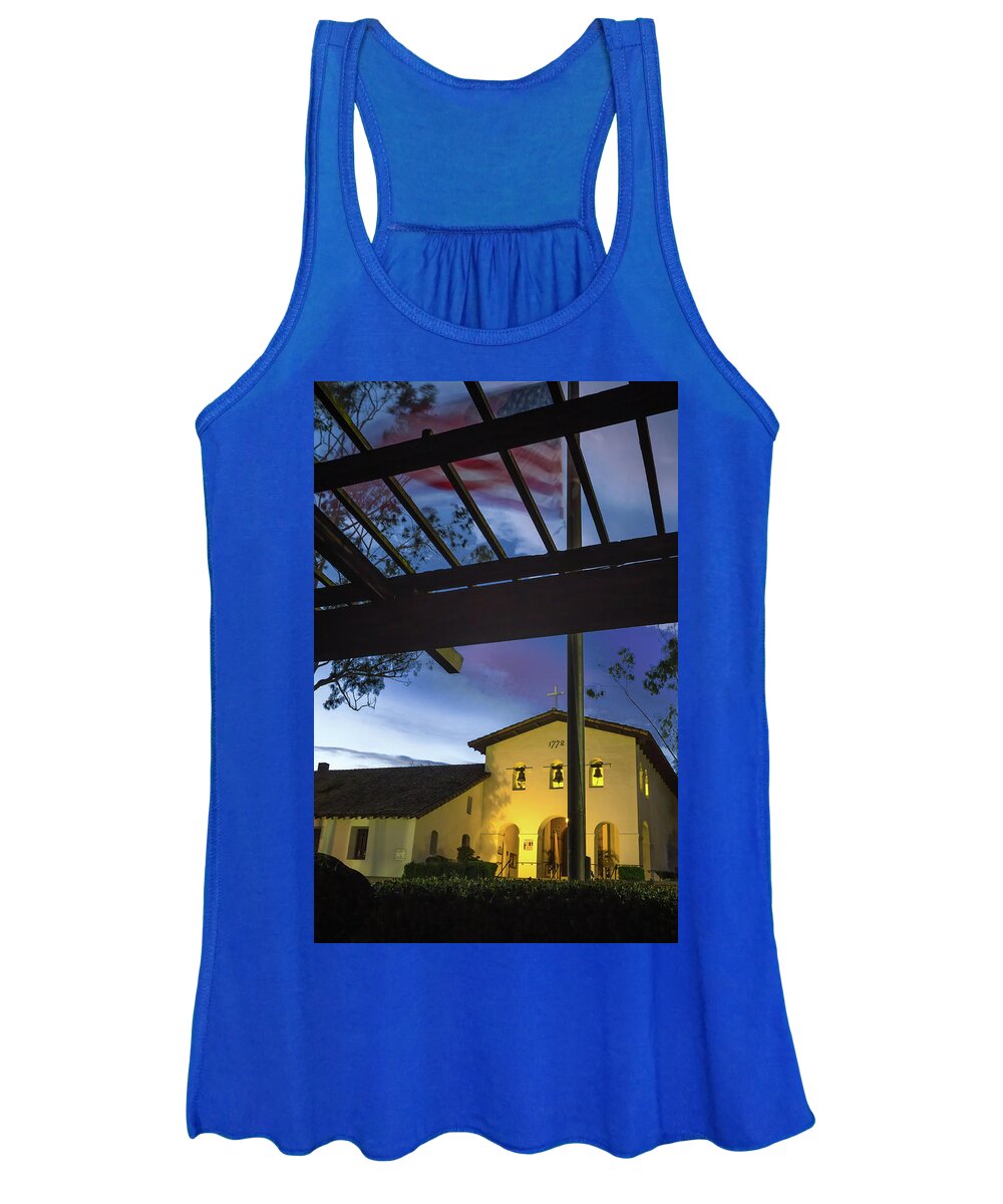 San Luis Obispo Women's Tank Top featuring the photograph Half Staff at the SLO Mission by Mike Long