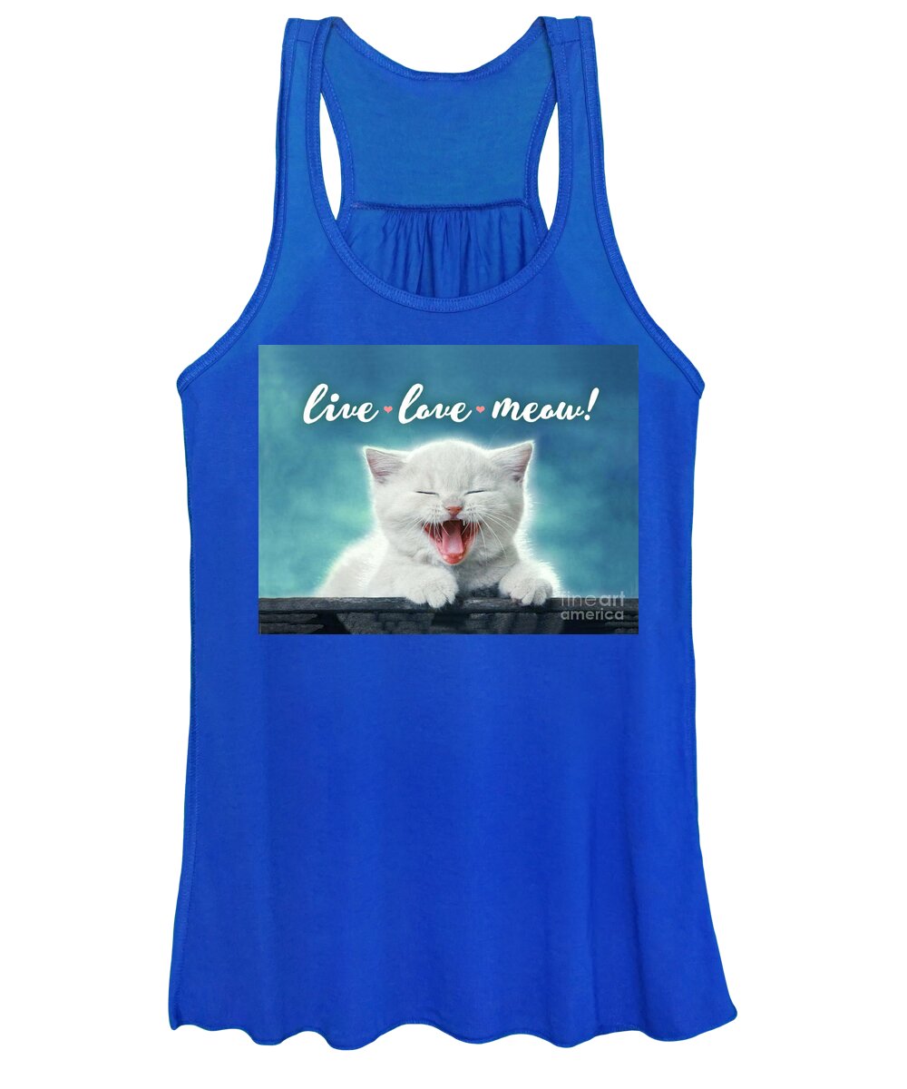 Cat Women's Tank Top featuring the digital art Live Love Meow blue by Evie Cook