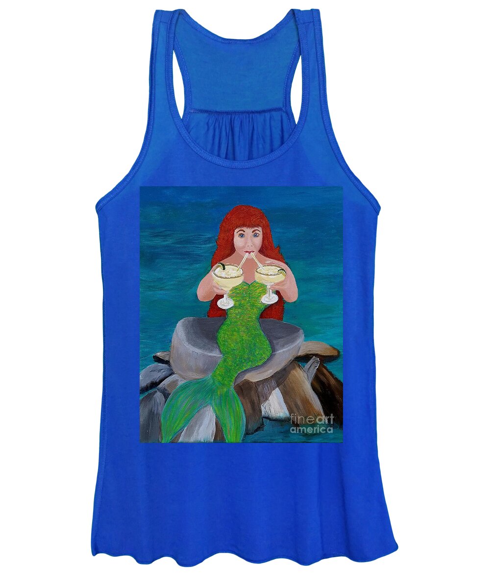 Mermaid Women's Tank Top featuring the painting Margaritas on the Rocks Mermaid by Elizabeth Mauldin
