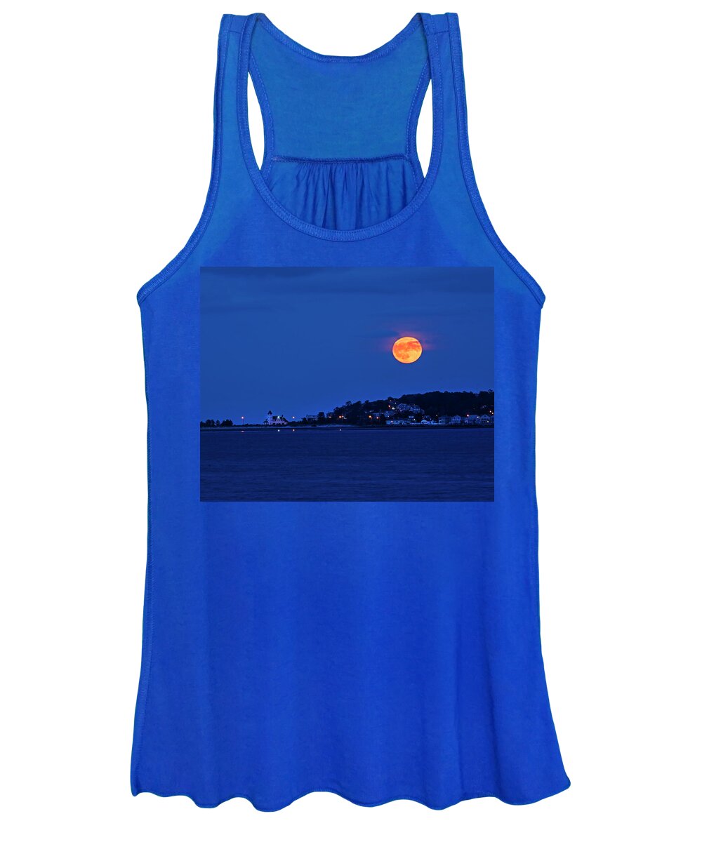 Nahant Women's Tank Top featuring the photograph Moonrise over Nahant from Revere Beach Nahant MA by Toby McGuire