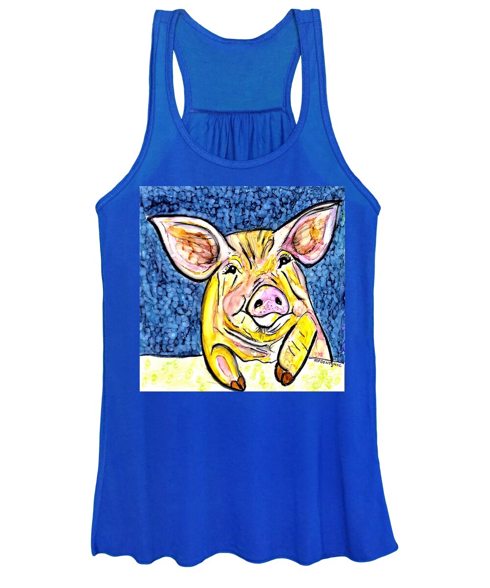 Pig Women's Tank Top featuring the painting Piggy Big Ears by Patty Donoghue