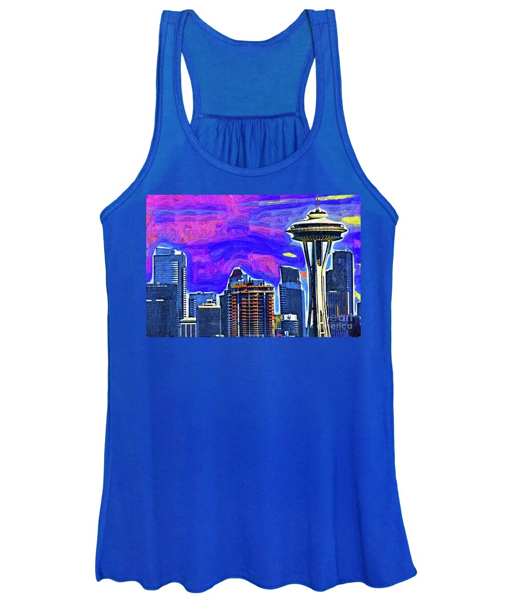 Space Needle Women's Tank Top featuring the digital art Space Needle Fauvism Style by Kirt Tisdale