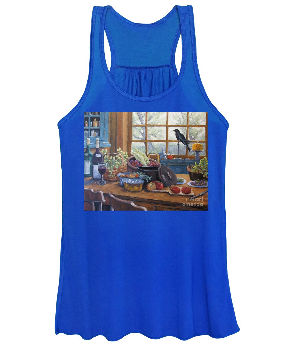 30x24x1.5 Women's Tank Top featuring the painting The Good Harvest Country Kitchen by Richard Pranke by Richard T Pranke