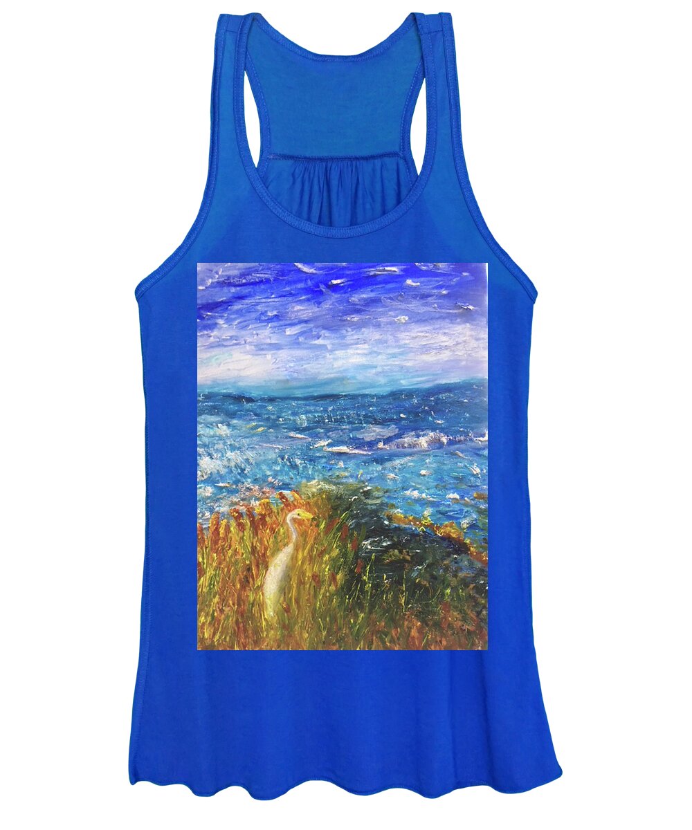Seascape Women's Tank Top featuring the painting The Great Egret of the Gulf Coast by Susan Grunin