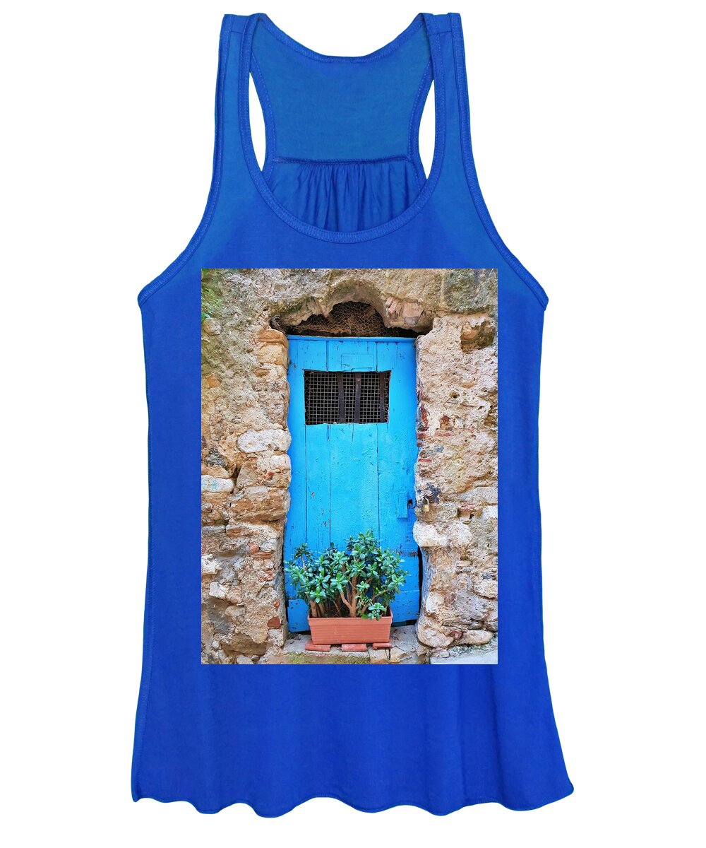 Doors Women's Tank Top featuring the photograph The Old Blue Door by Andrea Whitaker