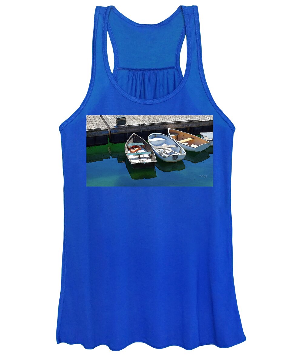 Dinghy Women's Tank Top featuring the photograph 3 Dinghies Rockport ME by Paul Gaj