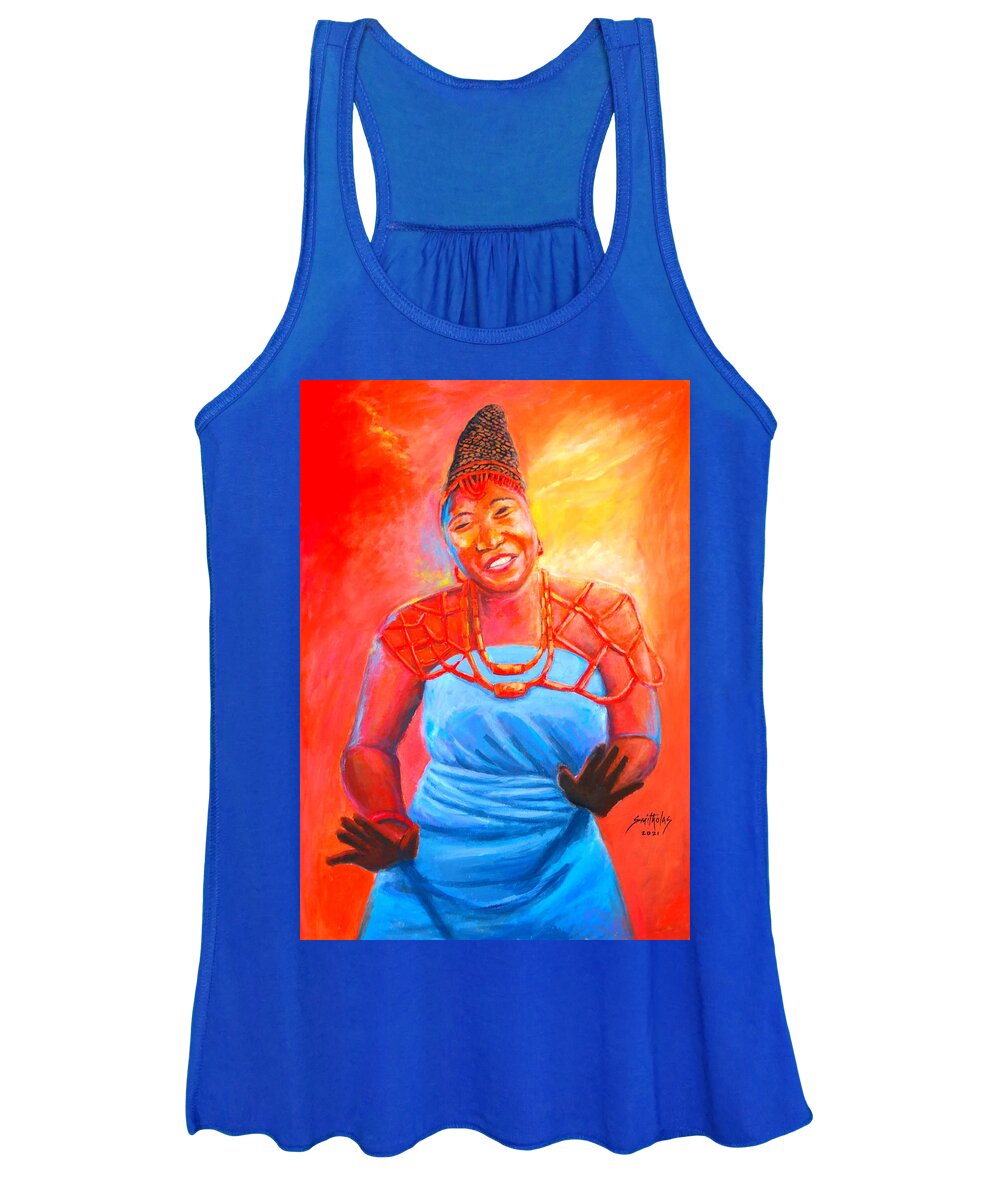 Orange Women's Tank Top featuring the painting Africa Dance Maiden by Olaoluwa Smith
