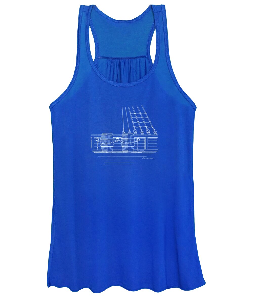 Sailing Vessels Women's Tank Top featuring the drawing Rigging lader and water barrels - blueprint by Panagiotis Mastrantonis