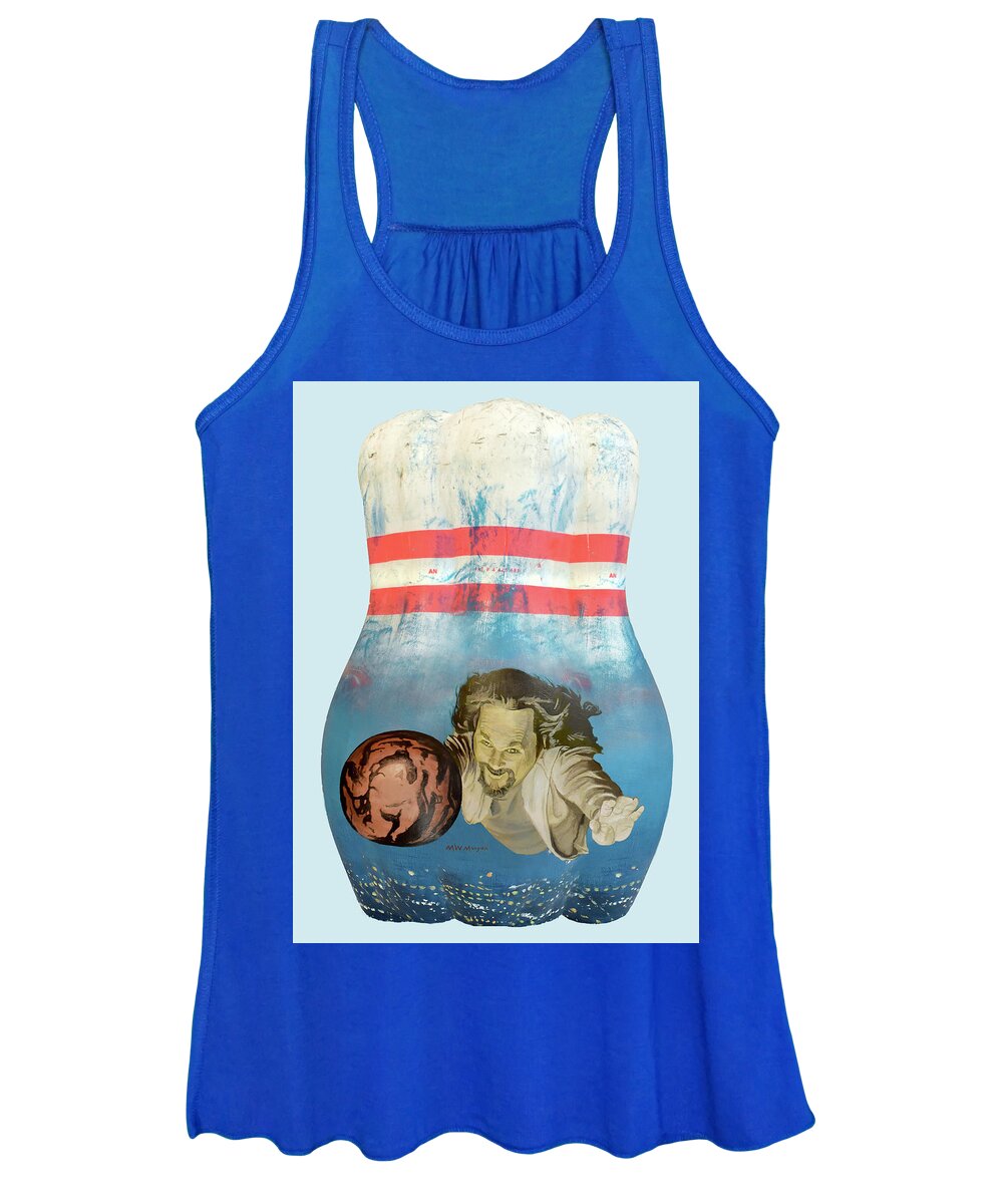Big Women's Tank Top featuring the painting Big Lebowski on Bowling Pin by Michael Morgan