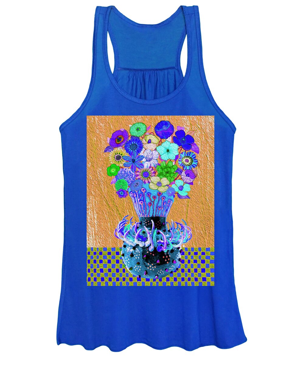 Floral Bouquet Women's Tank Top featuring the mixed media Blue Floral Bouquet by Lorena Cassady