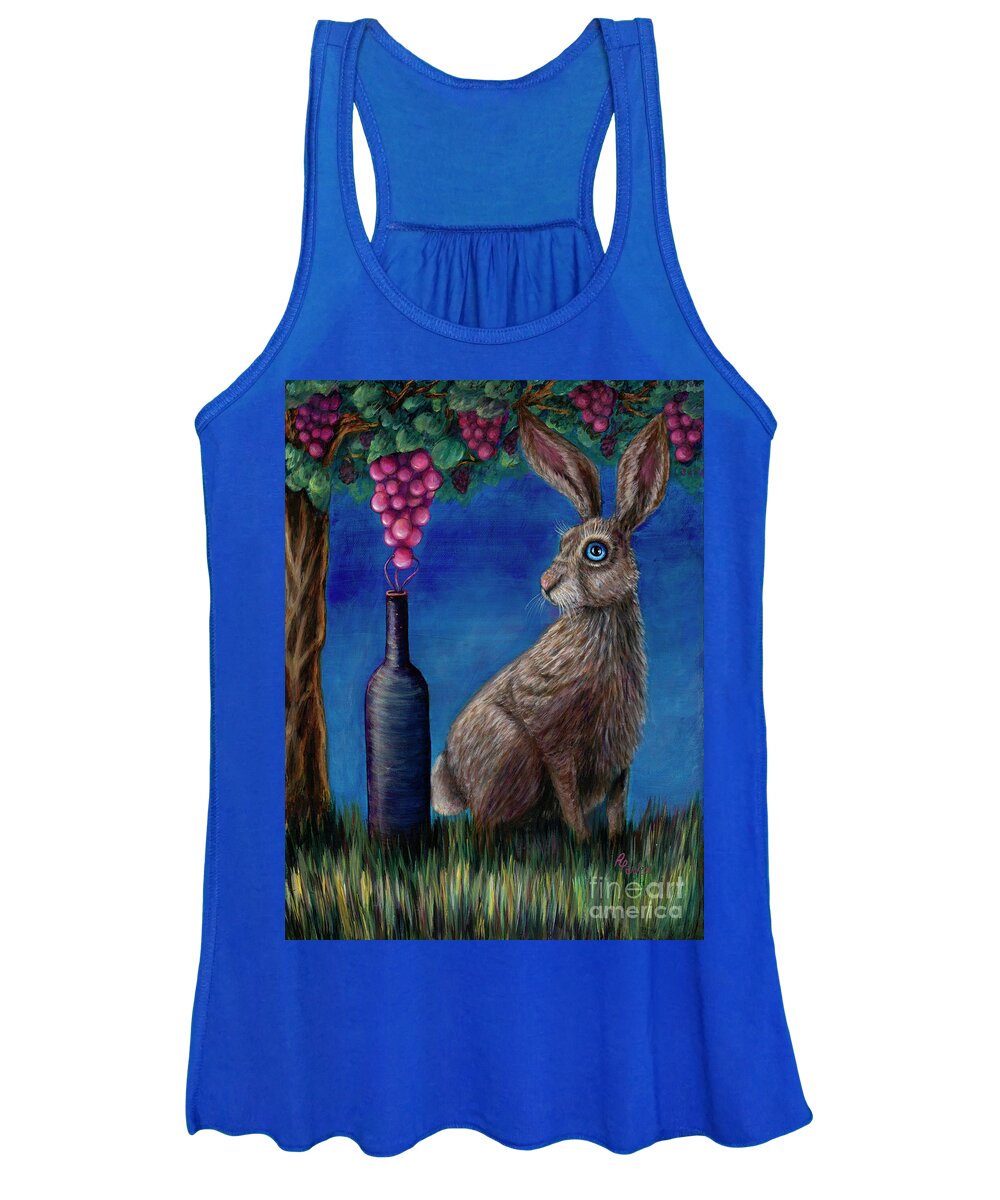 Rebecca Women's Tank Top featuring the painting Bunny Wine Time by Rebecca Parker