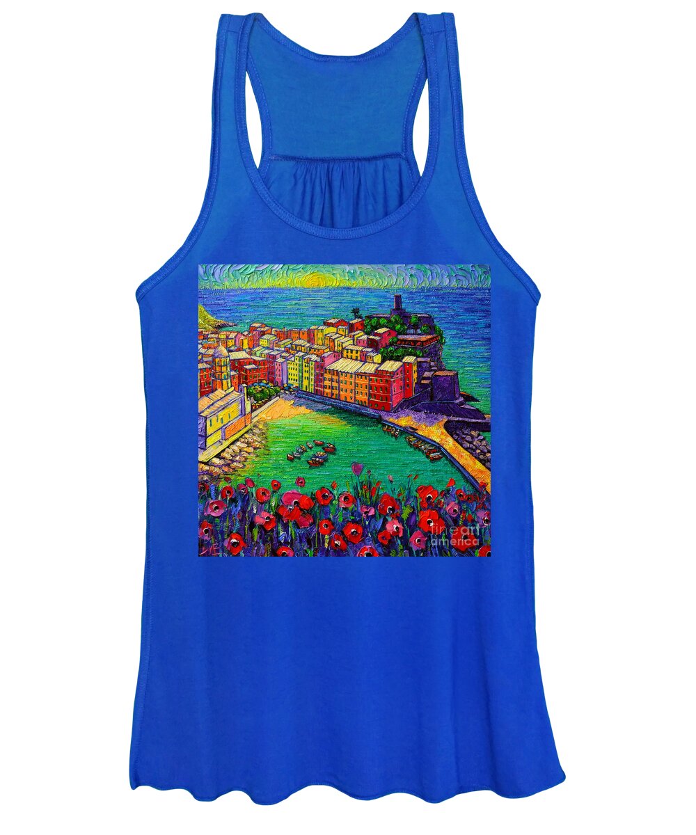 Cinque Women's Tank Top featuring the painting Cinque Terre Vernazza Poppies by Ana Maria Edulescu
