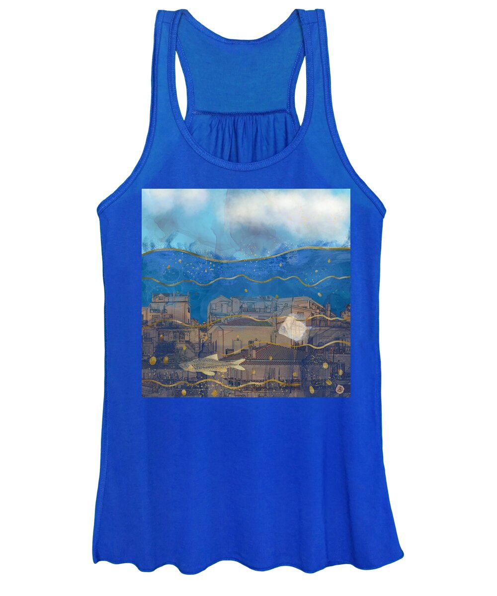 Global Warming Women's Tank Top featuring the digital art Cities Under Water - Surreal Climate Change by Andreea Dumez
