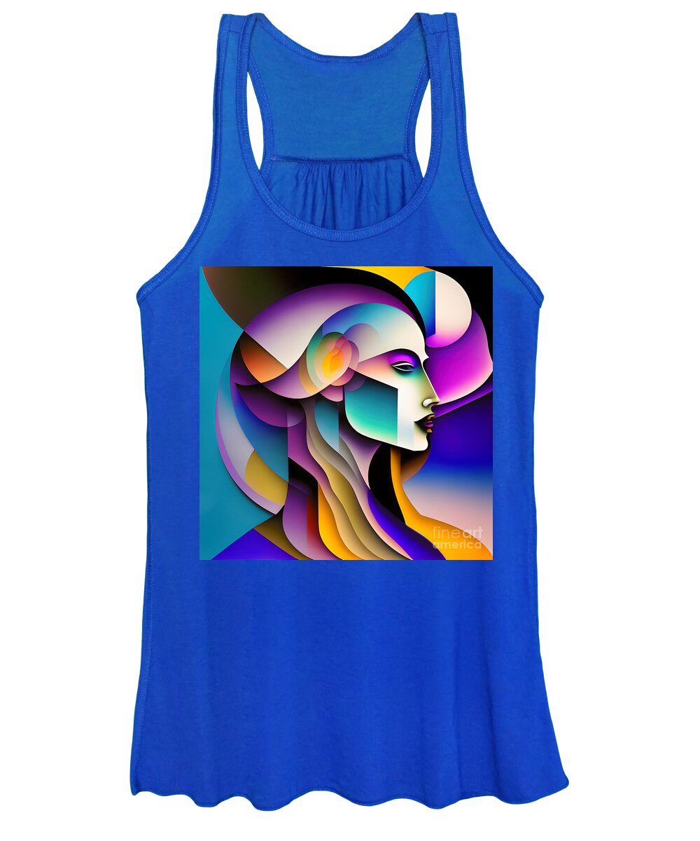 Portrait Women's Tank Top featuring the digital art Colourful Abstract Portrait - 5 by Philip Preston