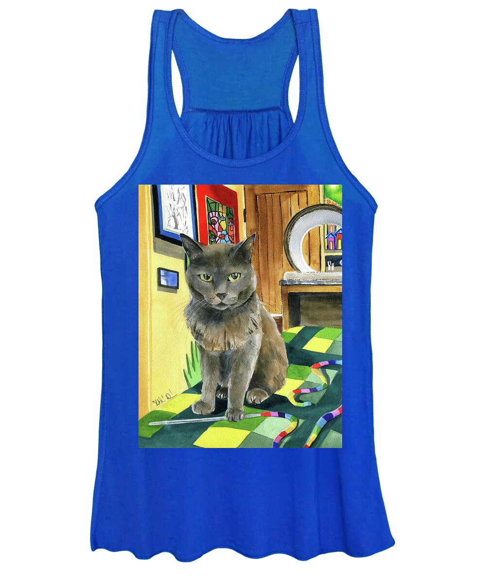 Cats Women's Tank Top featuring the painting Cookie Monster by Dora Hathazi Mendes