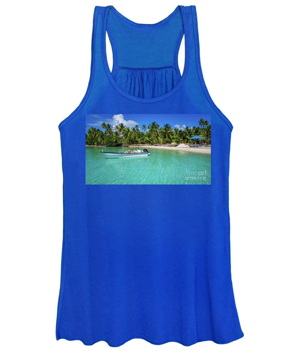 Beach Women's Tank Top featuring the photograph Deserted beach on Takapoto, Tuamotu by Lyl Dil Creations