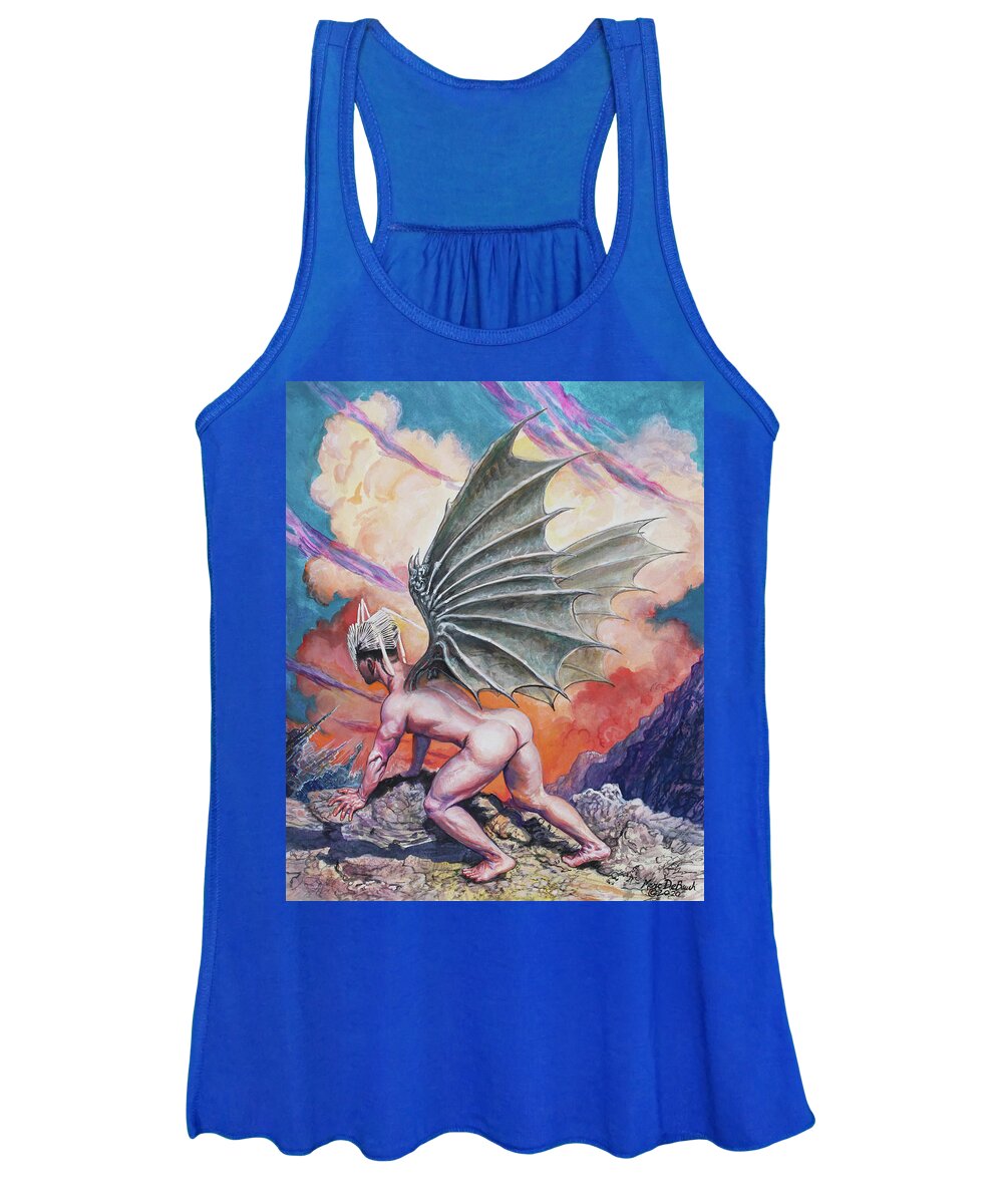 Male Nude Women's Tank Top featuring the painting Dragon Boy by Marc DeBauch